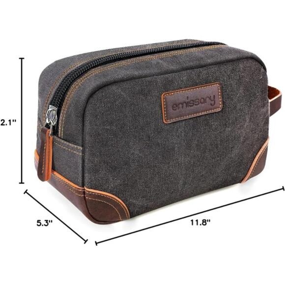 Mens Canvas Toiletry Bag Travel Dopp Kit Shaving Kit Water Resistant Bathroom Ba - Picture 2 of 7